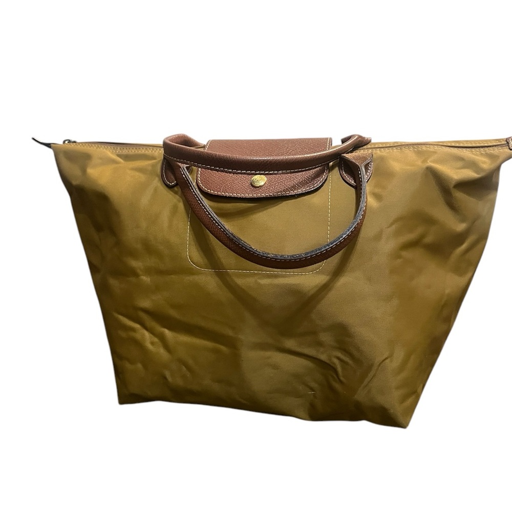 Longchamp Tote Bag Arm Holder Brown Nylon Leather Logo Metal Fittings New